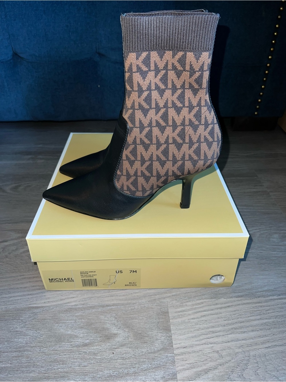 Michael Kors Monogram Heeled Boots (Sock Booties) in Brown/Black - Picture 12 of 14
